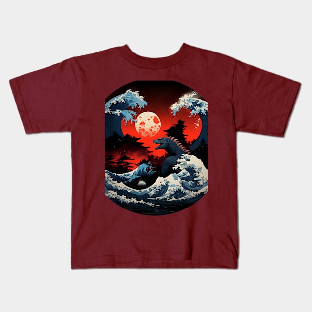 Kanagawa Monster Kids T-Shirt by Rogue Clone